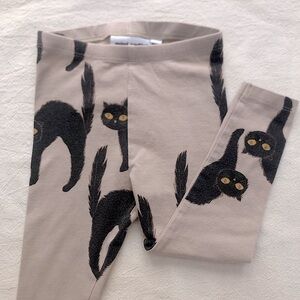 Mini Rodini Beige Leggings with Black Cat Print
